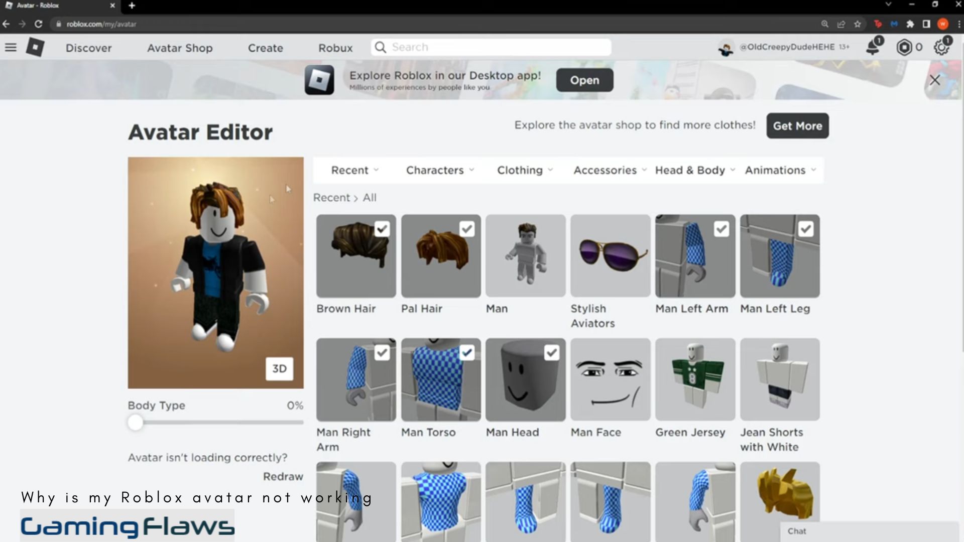 Why is my Roblox avatar not working