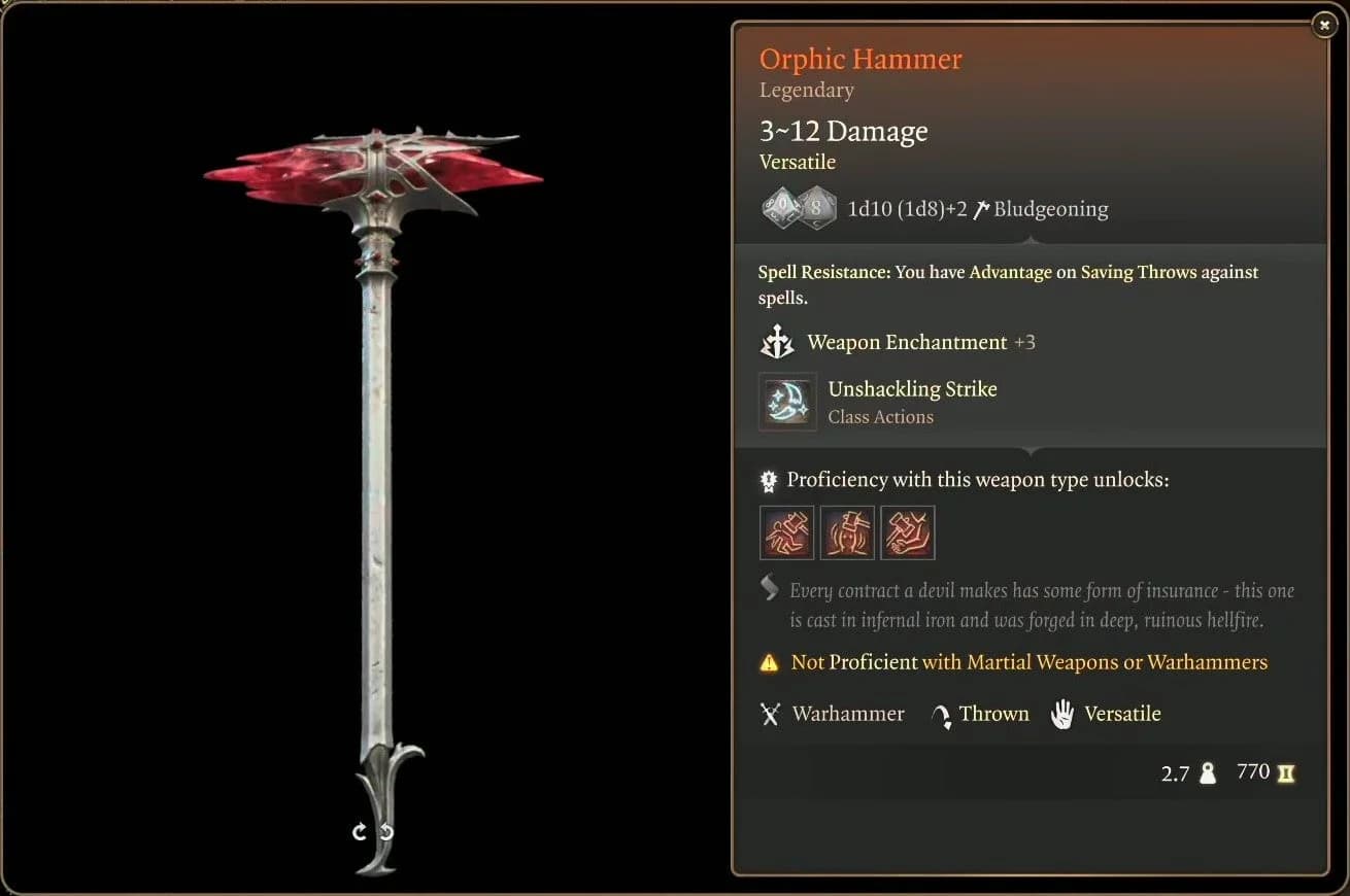 The Orphic Hammer in Baldur's Gate 3